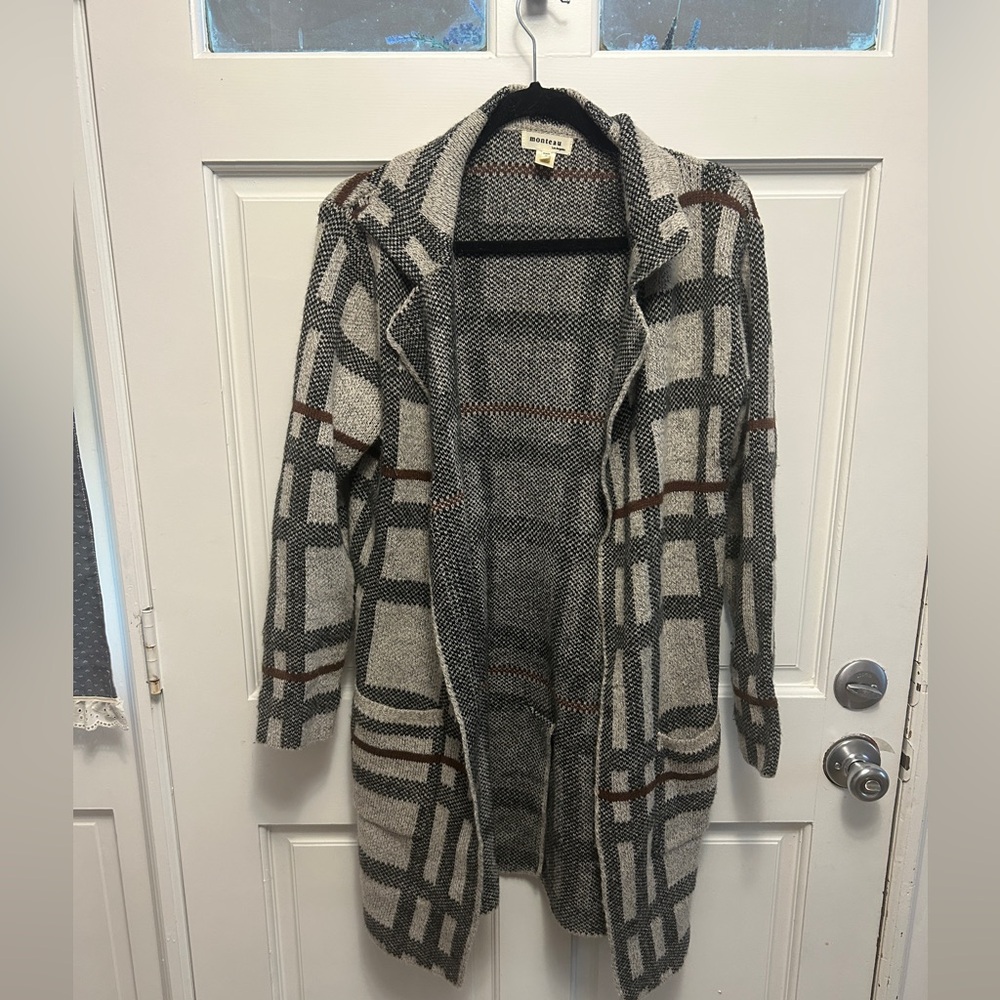 Monteau Los Angeles Sweater Coat Women’s medium Gray And Black Cardigan